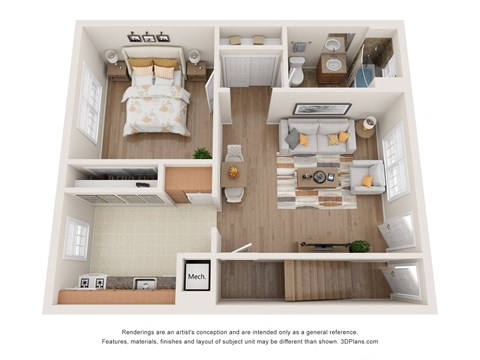 Floor plan for 1 bed, 1 bath, 700 sqft